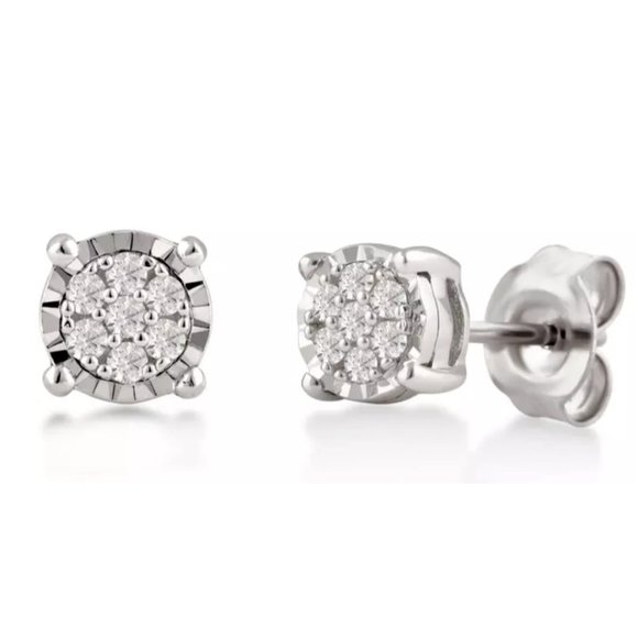 1/4CTTW Diamond Cluster Stud Earrings in 925 SS - Picture 1 of 5